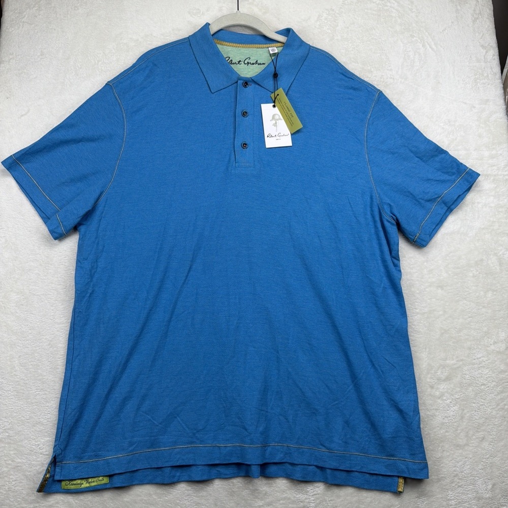 Robert Graham Polo Shirt Men's 3XL NWT Blue Luxury Stretch Short Sleeve Classic